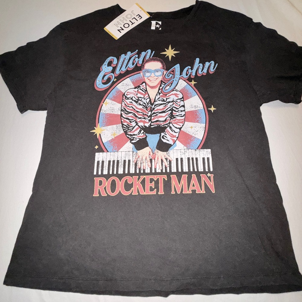 Elton John Rocket Man T Shirt Women's medium Black NEW Graphic Band Tee